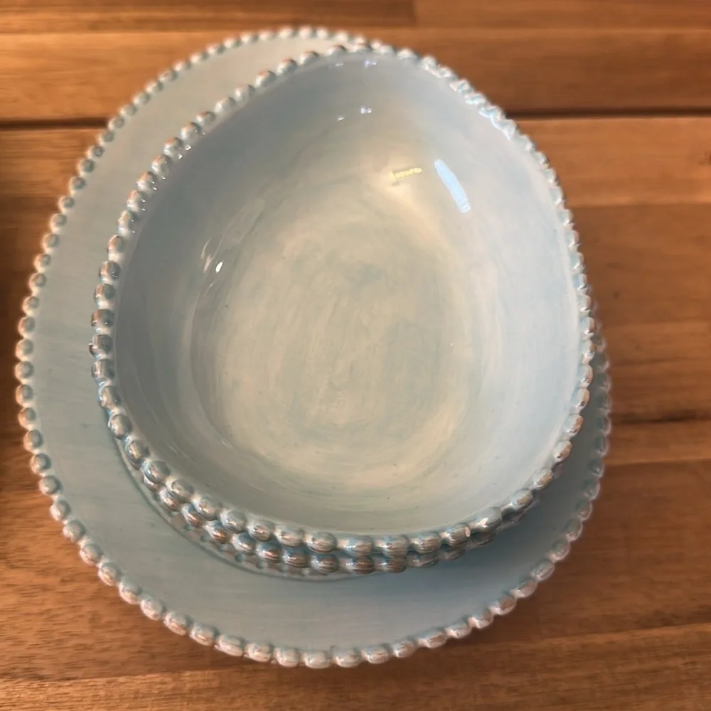 POTTERYBARN beaded egg plates set